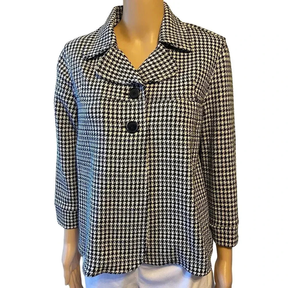 Charter Club Classy Houndstooth Jacket Blazer Black White Check Lady Sz S Career